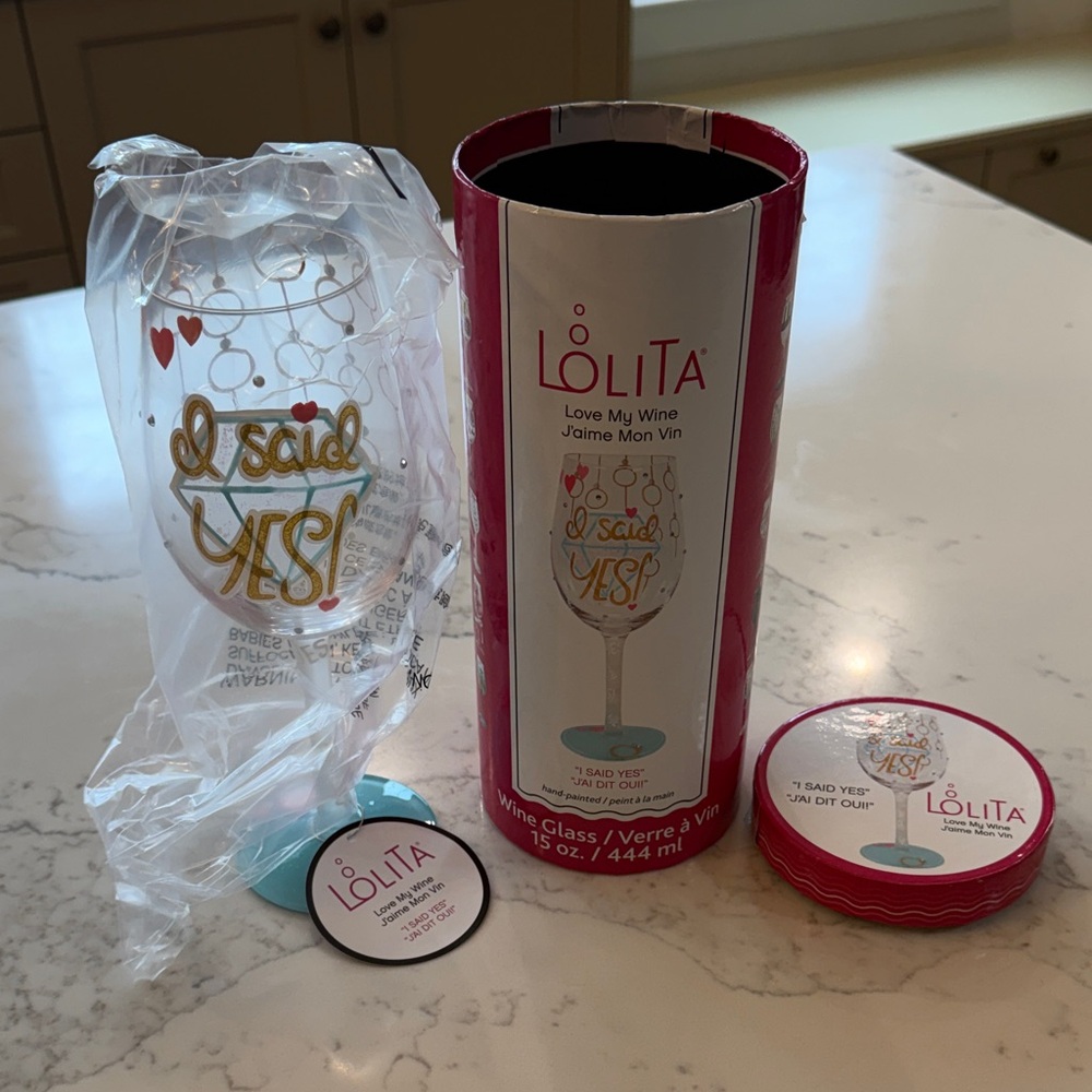 Lolita 'I Said Yes' Wine Glass - Red and Gold